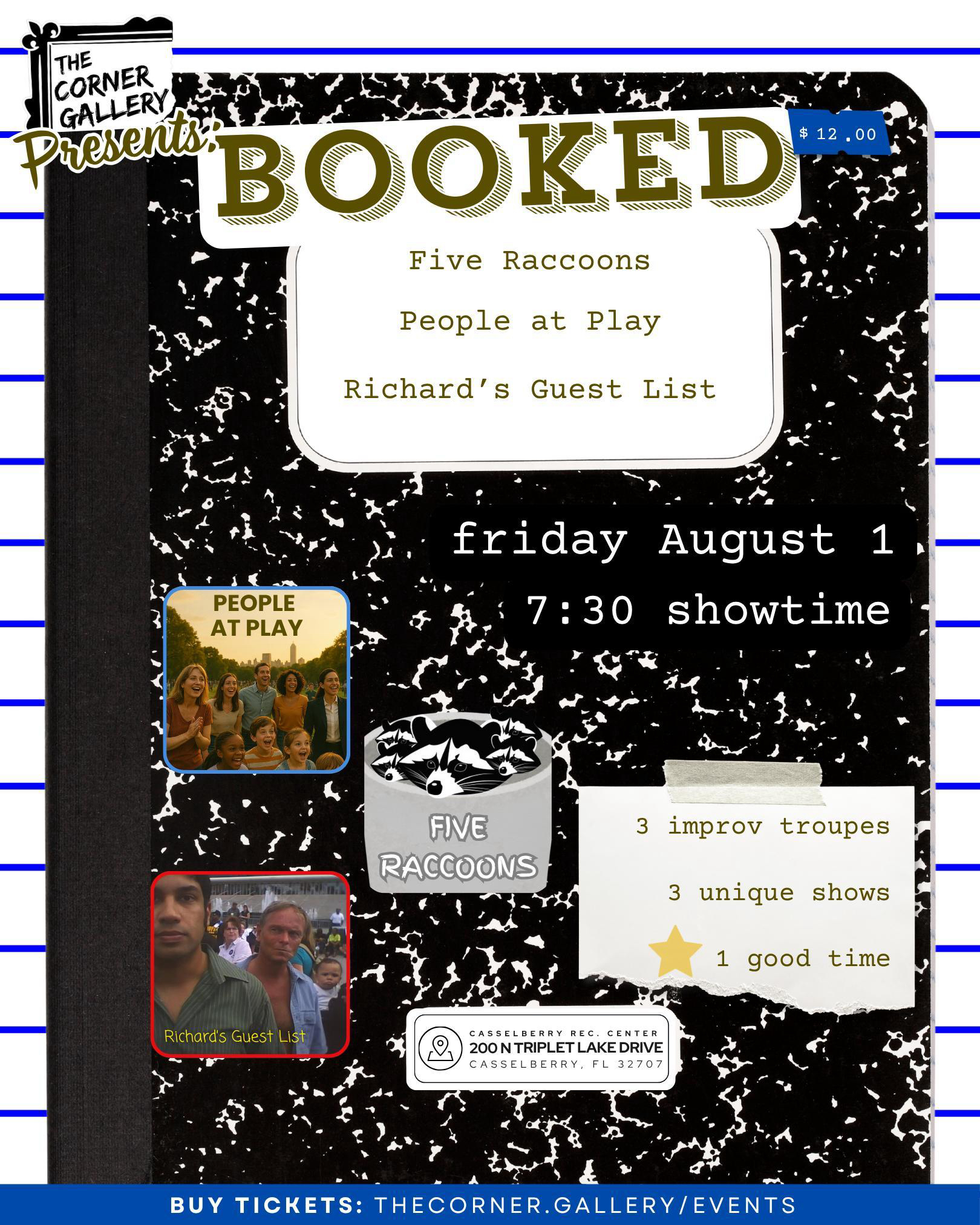 bookedaugust2025comedyposter ImprovComedyCasselberryEventPoster